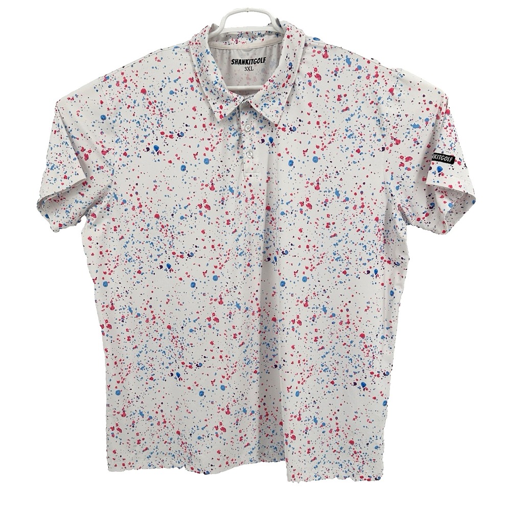 Shank It Golf Polo Mens 3XL Paint Splatter Print Short Sleeve Performance Shirt
